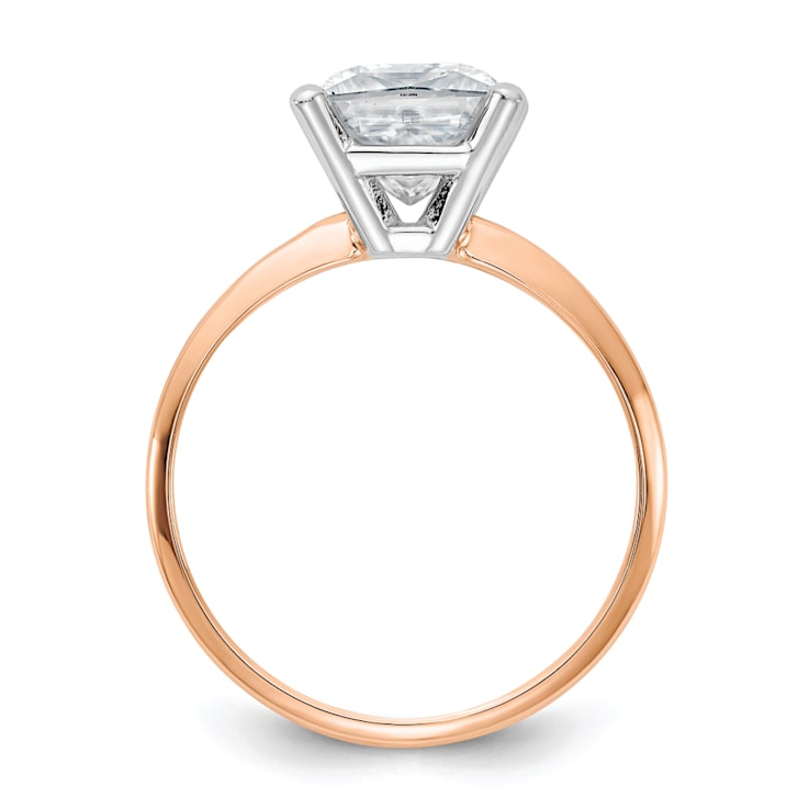 14K Rose Gold and White Gold Accent 2ct. 7.0mm G H I True Light Princess
Moissanite Solitaire Ring