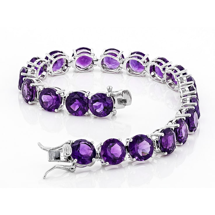 Purple Amethyst Rhodium Over Sterling Silver Tennis Bracelet 34.60ctw