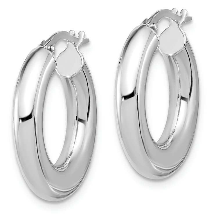Rhodium Over 14k White Gold Polished 7/8" Tube Hoop Earrings