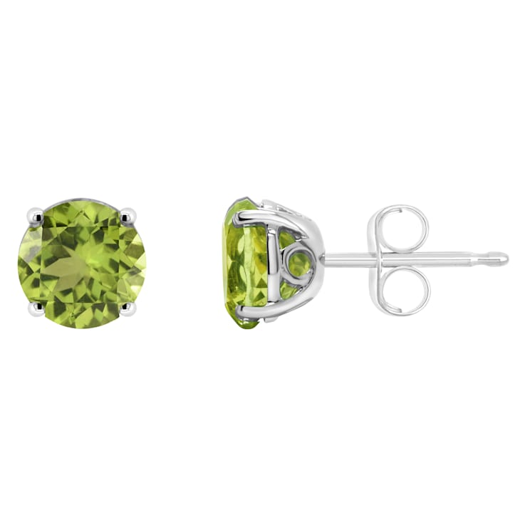6mm Round Peridot Rhodium Over Sterling Silver Stud Earrings