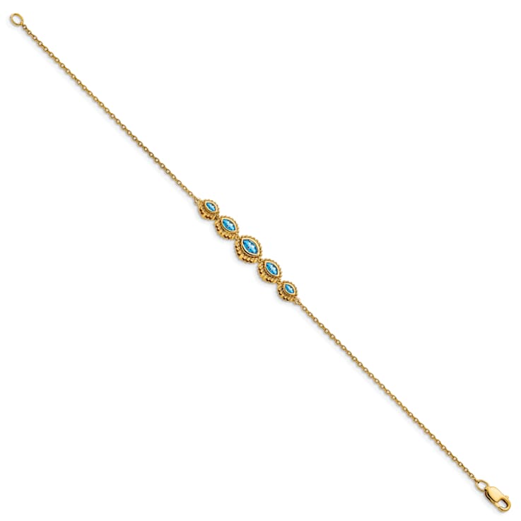 14k Yellow Gold Marquise Blue Topaz Bracelet