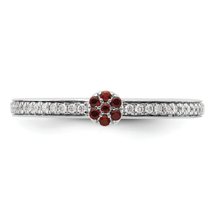14K White Gold Stackable Expressions Garnet and Diamond Ring 0.075ctw