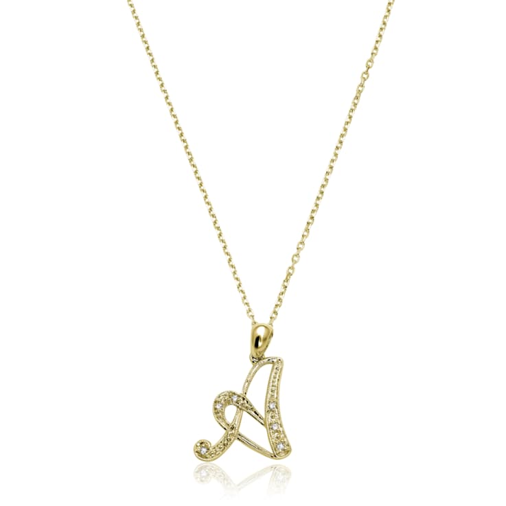10K Yellow Gold Script White Diamond Initial Letter A Pendant With
Chain, 0.02ctw