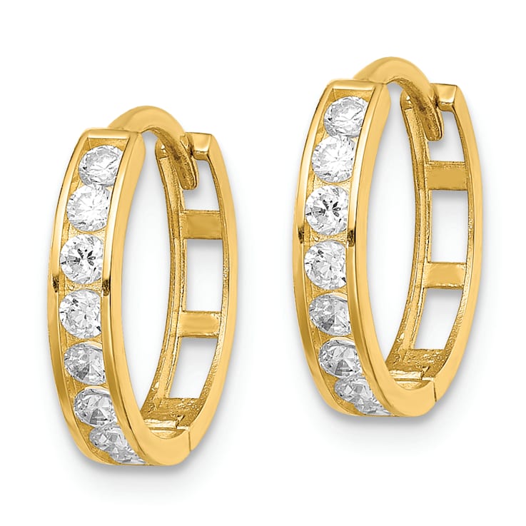 14k Yellow Gold Cubic Zirconia 1/2" Hinged Hoop Earrings