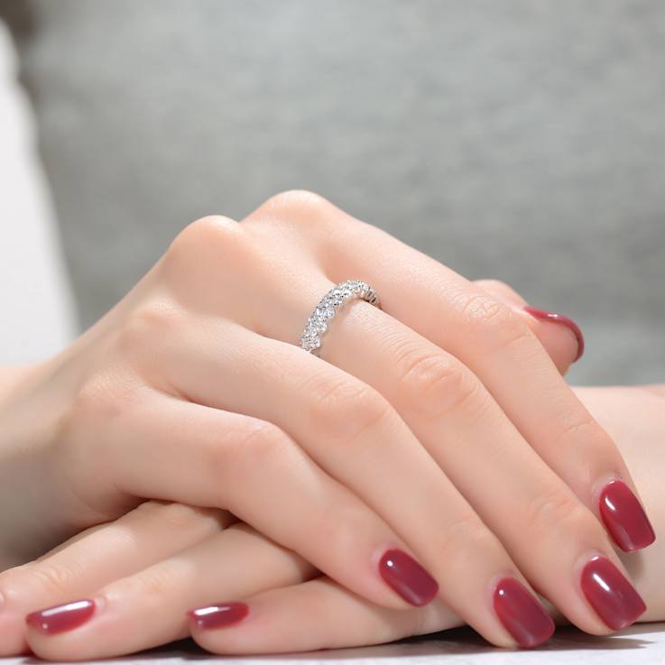 Curved CZ Eternity Band Ring In Sterling Silver