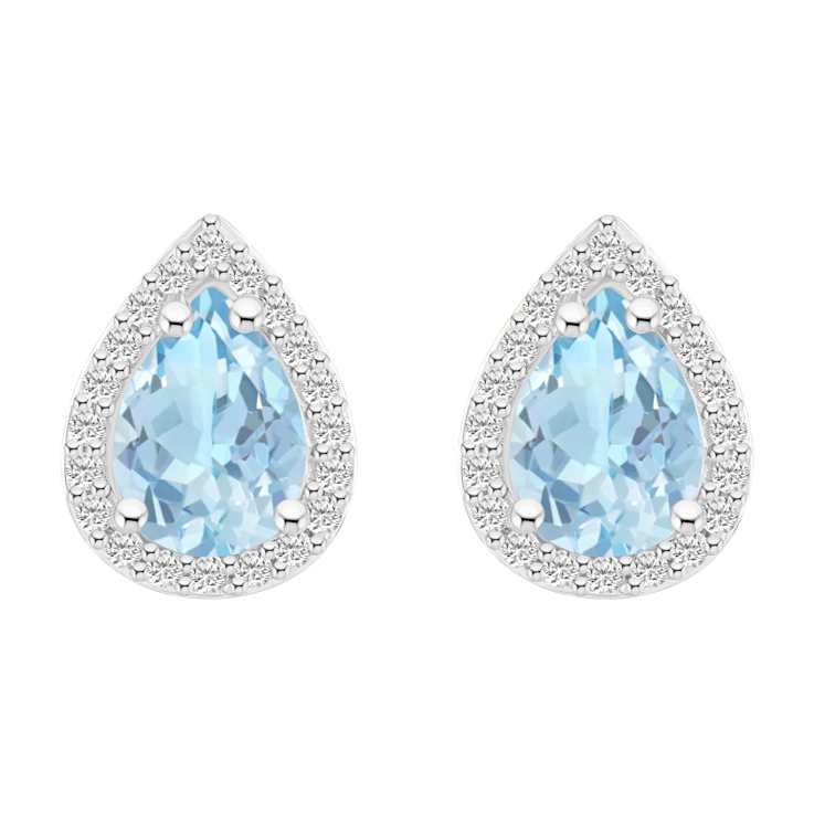 7x5mm Pear Shape Simulated Aquamarine And Created White Sapphire 10k
White Gold Halo Stud Earrings