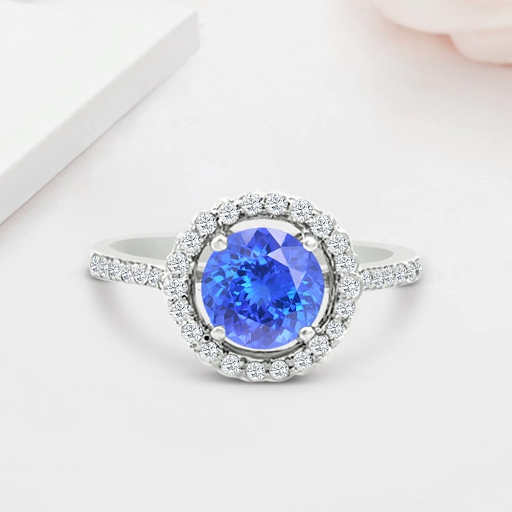 14K White Gold Round Tanzanite and Diamond Ring, 1.59ctw