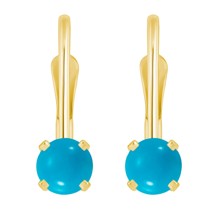 4mm Round Turquoise 14k Yellow Gold Drop Earrings