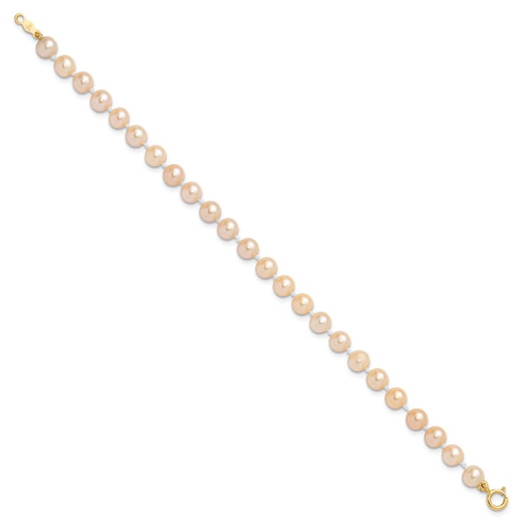 14K Yellow Gold 4-5mm Pink Freshwater Cultured Pearl 5.5 Inch Bracelet
and Earrings Set