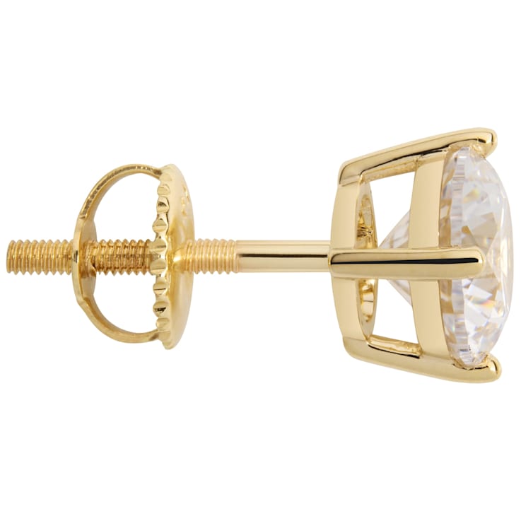 White Cubic Zirconia 14k Yellow Gold Studs With Velvet Gift Box 2.50ctw