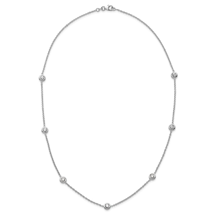 Rhodium Over 18K White Gold Diamond Stations 18 Inch Necklace