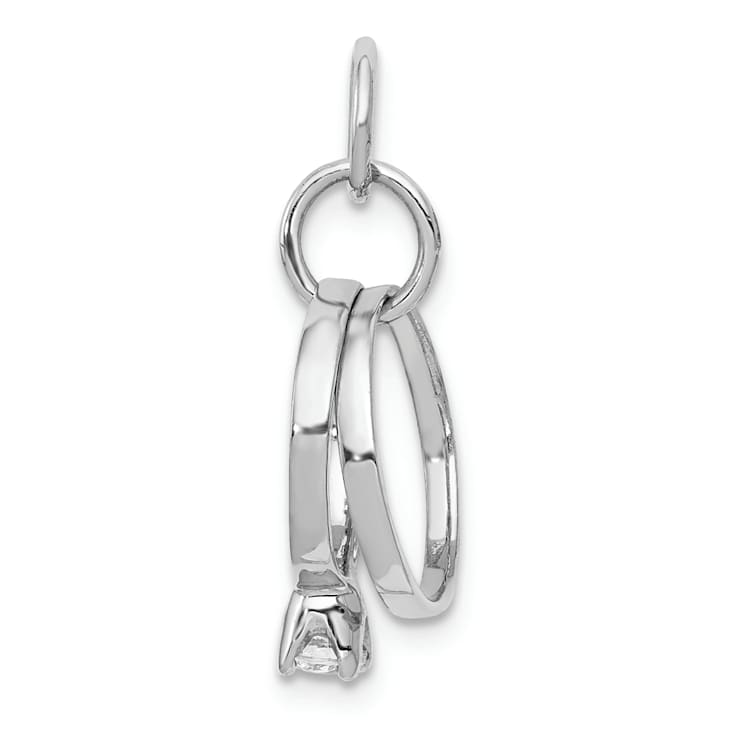 Rhodium Over 14k White Gold Polished 3D Cubic Zirconia Wedding Rings Charm