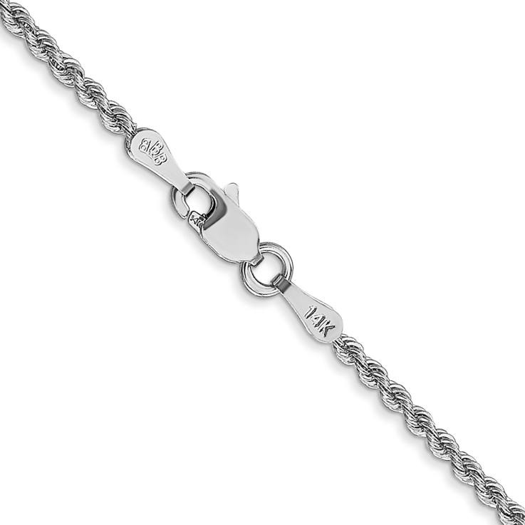 Rhodium Over 14k White Gold 2mm Solid Rope 22 Inch Chain