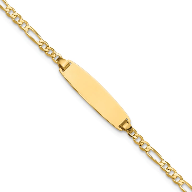 14k Yellow Gold Figaro Link Diamond-Cut ID Bracelet