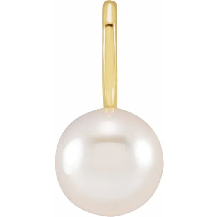 14K Yellow Gold 6mm Round White Akoya Pearl Solitaire Pendant.