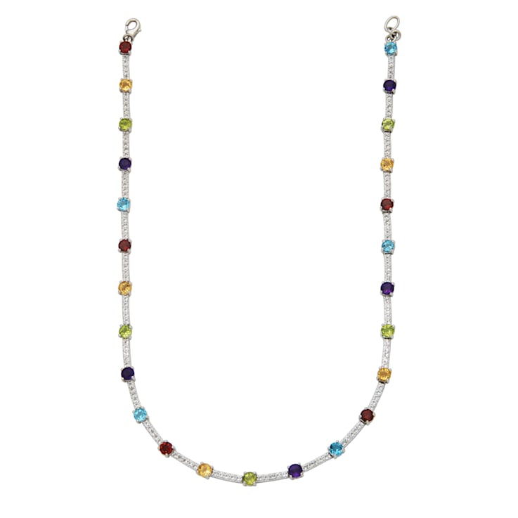 Multi-Gemstone Rhodium Over Sterling Silver Necklace 16.44ctw