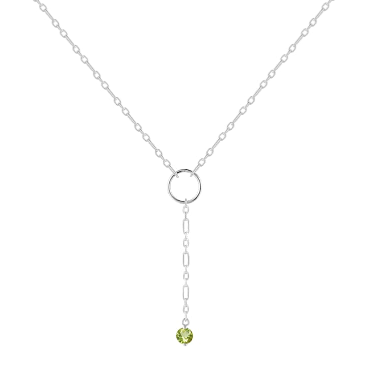 Round Peridot Rhodium Over Sterling Silver Dainty Necklace, 0.30ct