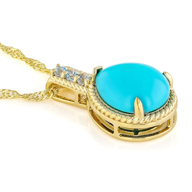 Turquoise Pear And Blue Topaz Pendant Necklace In 18K Gold Over Sterling Silver