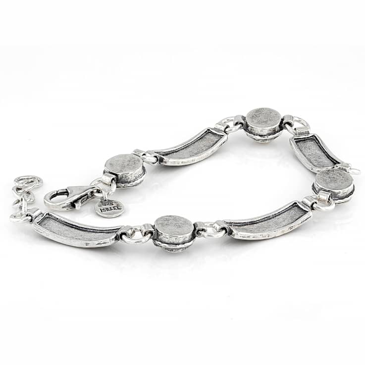 Cultured Freshwater Pearl Floral Station Bracelet In Sterling Silver 6.5-7mm