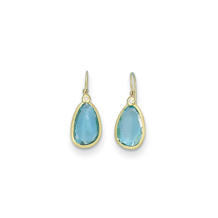 14K Yellow Gold Diamond and Blue Topaz Dangle Earrings