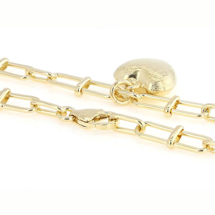 Paperclip Chain Heart Charm Necklace In 18K Gold Over Bronze