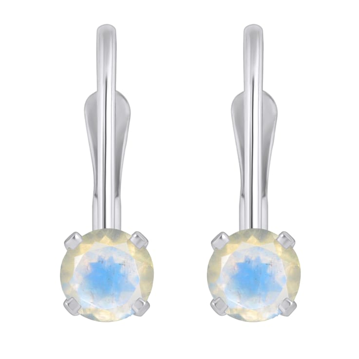 4mm Round Moonstone Rhodium Over 14k White Gold Drop Earrings