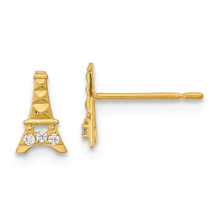 14K Yellow Gold Kids Cubic Zirconia Eiffel Tower Post Earrings