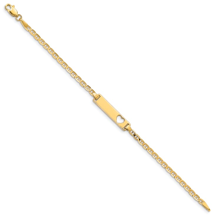 14k Yellow Gold Cut-out Heart Mariner Link ID Bracelet
