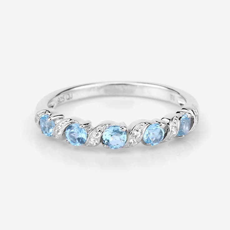 Swiss Blue Topaz and White Topaz Sterling Silver 5 Stone Band Ring