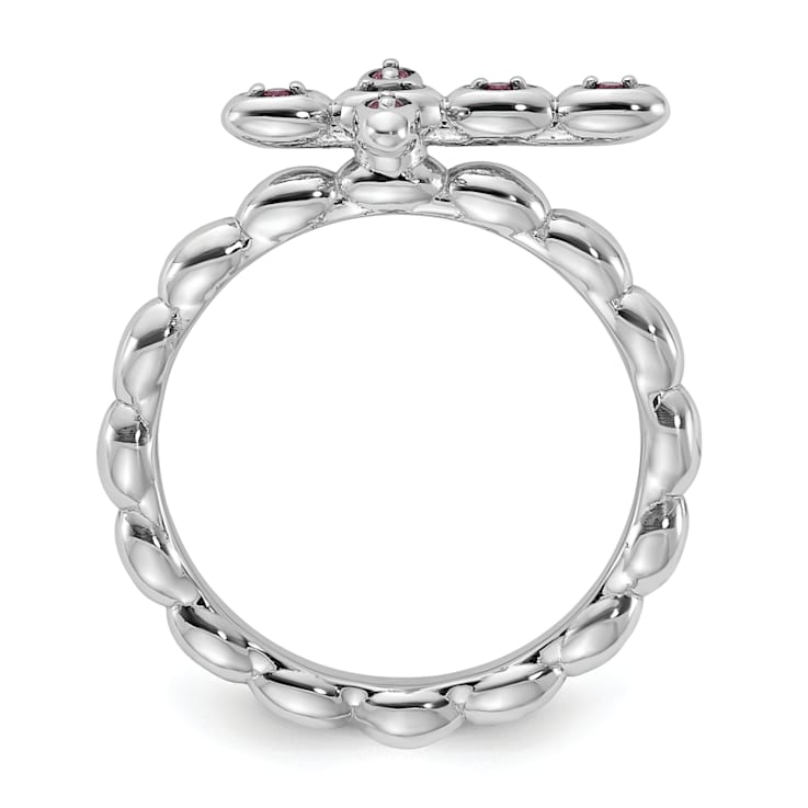 Rhodium Over Sterling Silver Stackable Expressions Cross Rhodolite Ring 0.11ctw