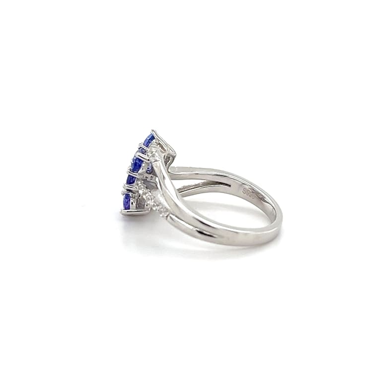 Rhodium Over Sterling Silver Oval Tanzanite and White Zircon Ring 1.96ctw