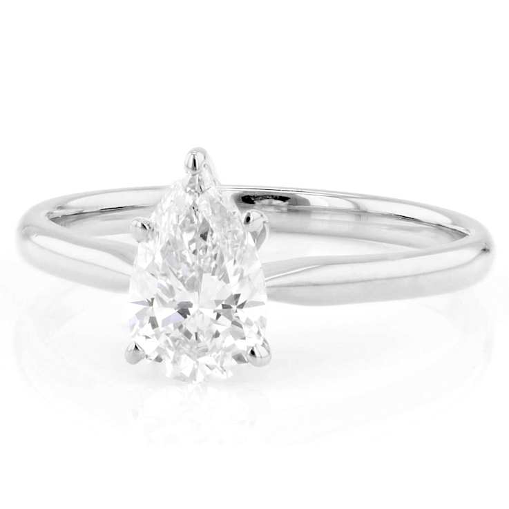 Lab-Grown Diamond Pear Shape Solitaire Ring In 14K White Gold 1.10ct