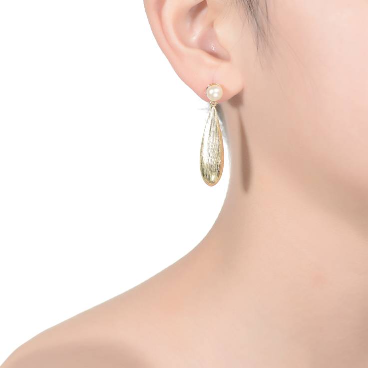 Freshwater Pearl Pear Shape Drop Earrings In 14K Gold Over Sterling Silver