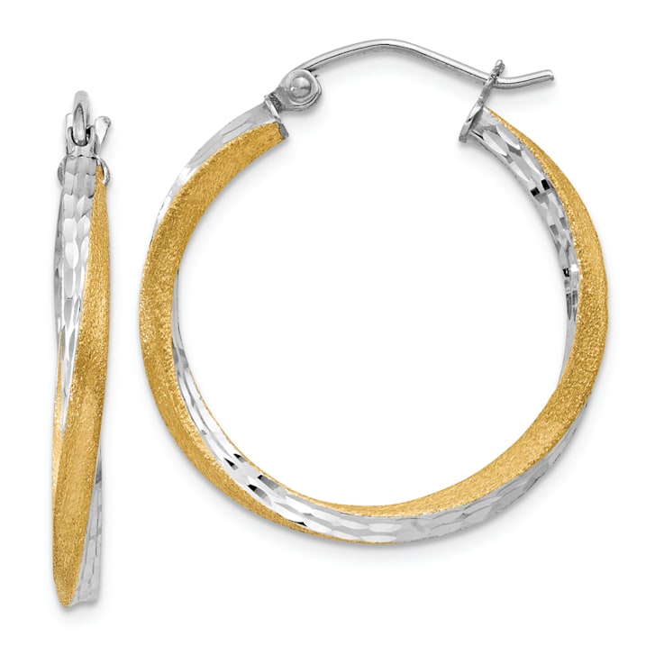 14K Two-tone Gold Diamond-Cut 1" Twisted Hoop Earrings