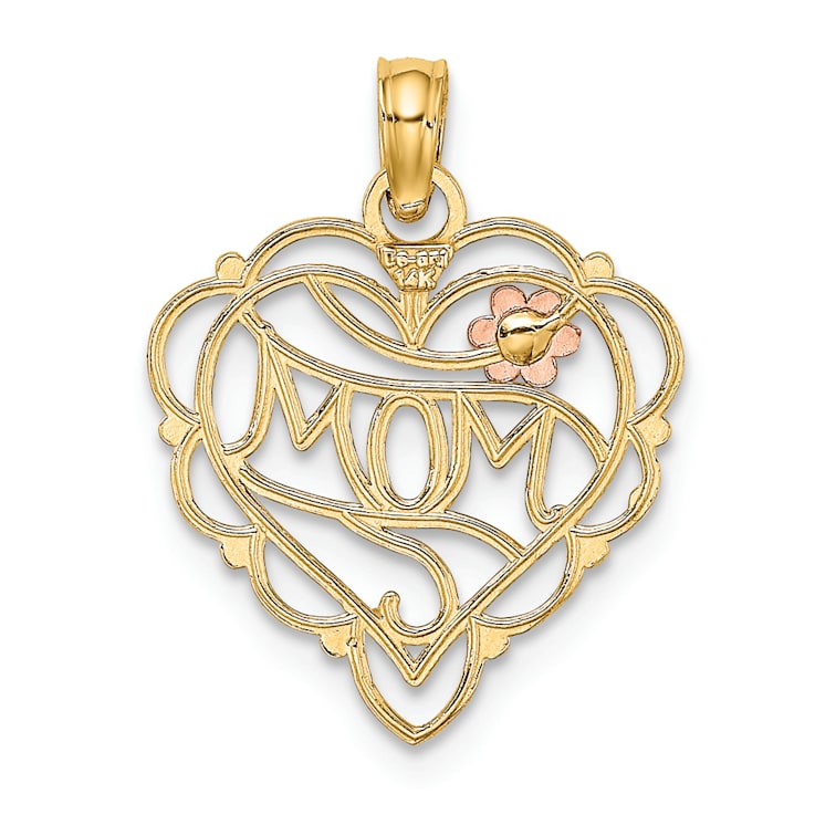 14k Yellow Gold and 14k Rose Gold with Rhodium Over 14k Yellow Gold
Textured Mom Heart Flower Charm