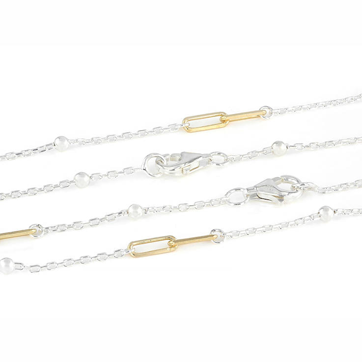 Two-Tone Paperclip Station Necklace And Bracelet Set In Sterling Silver
With 18K Gold Over Sterling Silver