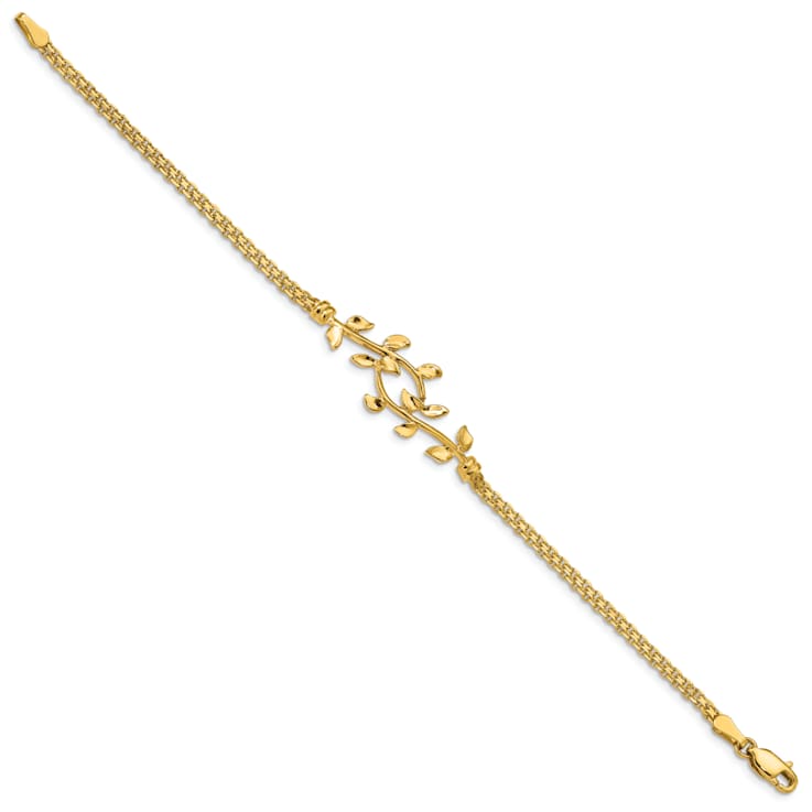14k Yellow Gold Polished Leaf Bracelet