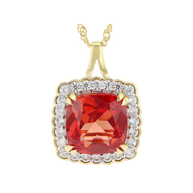 Lab-Created Padparadscha Sapphire And White Zircon Pendant Necklace In
18K Gold Over Sterling Silver 9.26ctw