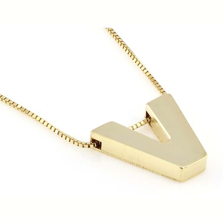 Block Letter V Initial Necklace In 10K Yellow Gold