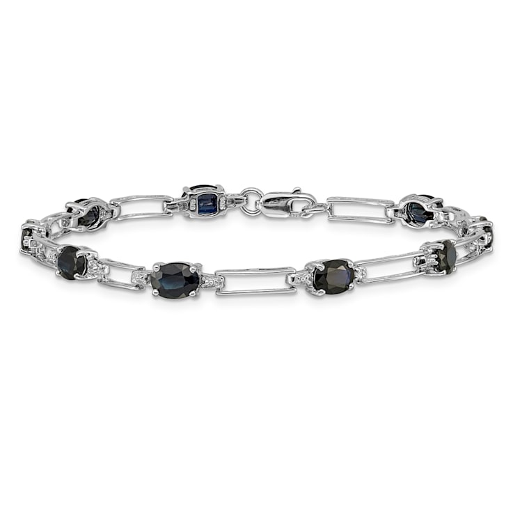 Rhodium Over 14k White Gold Diamond and Sapphire Bracelet