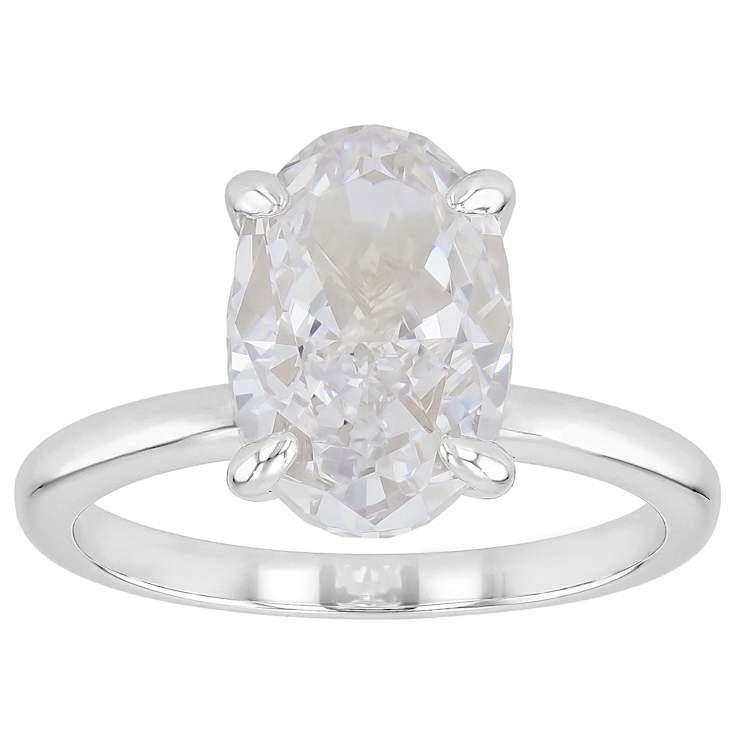 Oval CZ Solitaire Ring In Platinum Over Sterling Silver