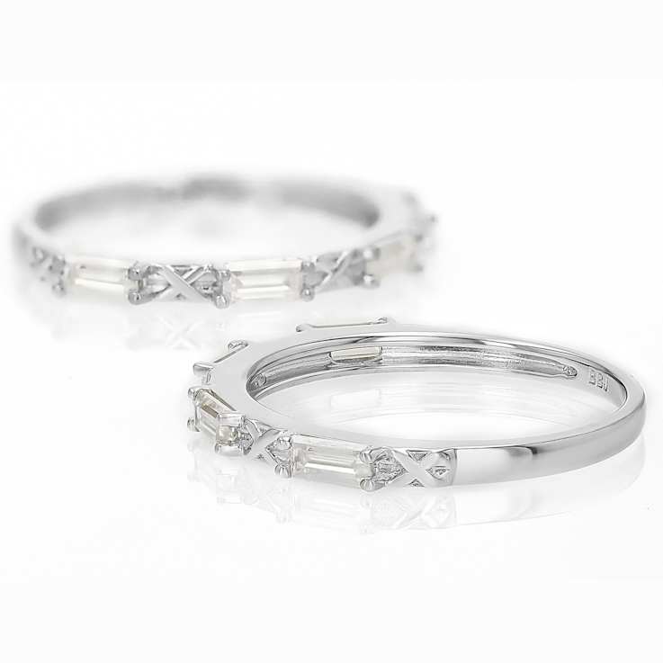 Moissanite Baguette Stackable Ring Set Of 2 In Platinum-Enhanced
Sterling Silver 0.72ctw DEW