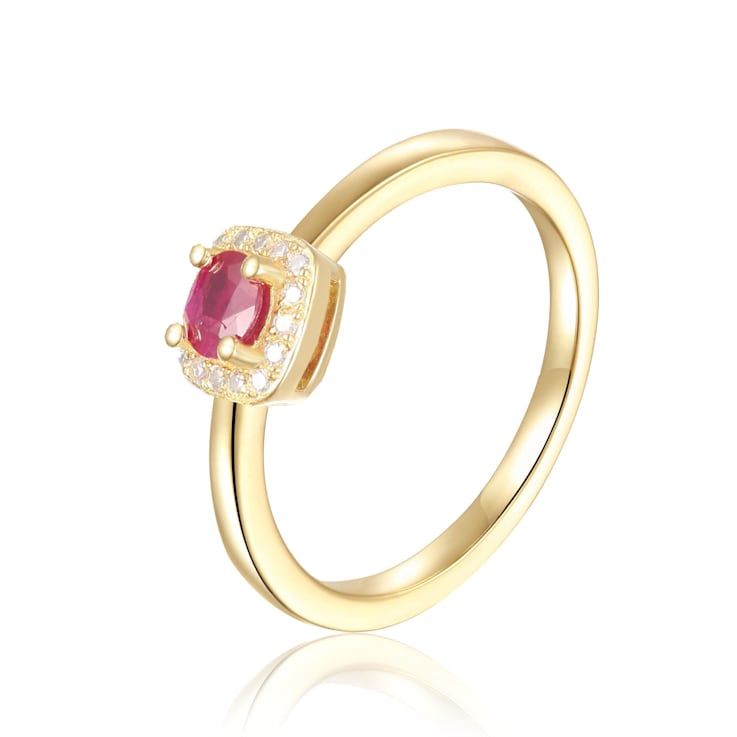 Red Ruby 14K Yellow Gold Over Sterling Silver and Moissanite Halo Ring