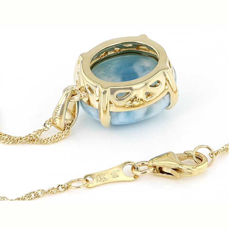 Oval Larimar Solitaire Pendant In 10K Gold