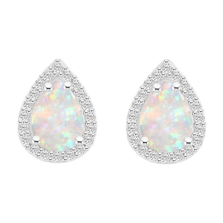 7x5mm Pear Shape Created Opal And Created White Sapphire 10k White Gold
Halo Stud Earrings