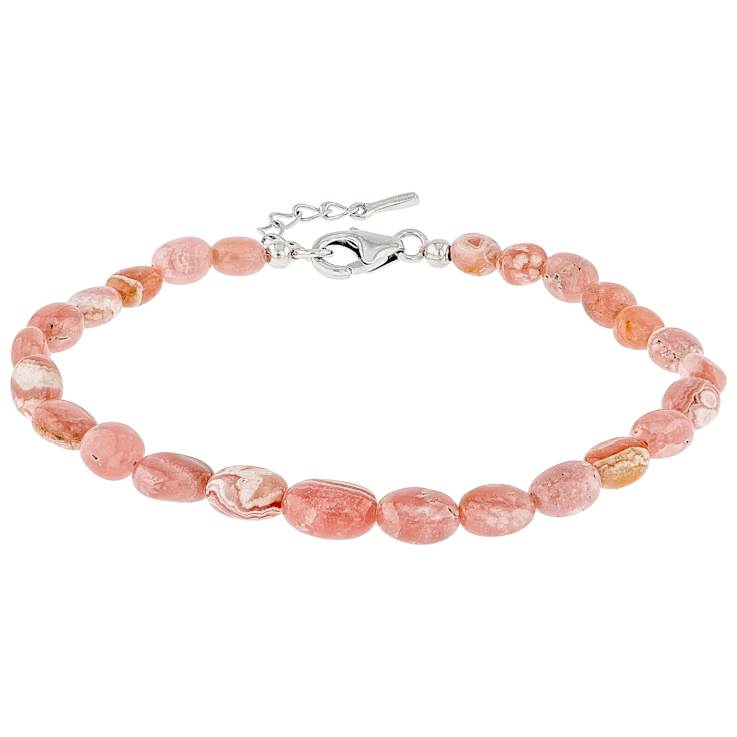 Rhodochrosite Beaded Sterling Silver Bracelet 4x5-5x7mm