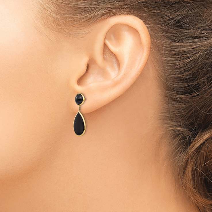 14k Yellow Gold Onyx Teardrop Dangle Earrings