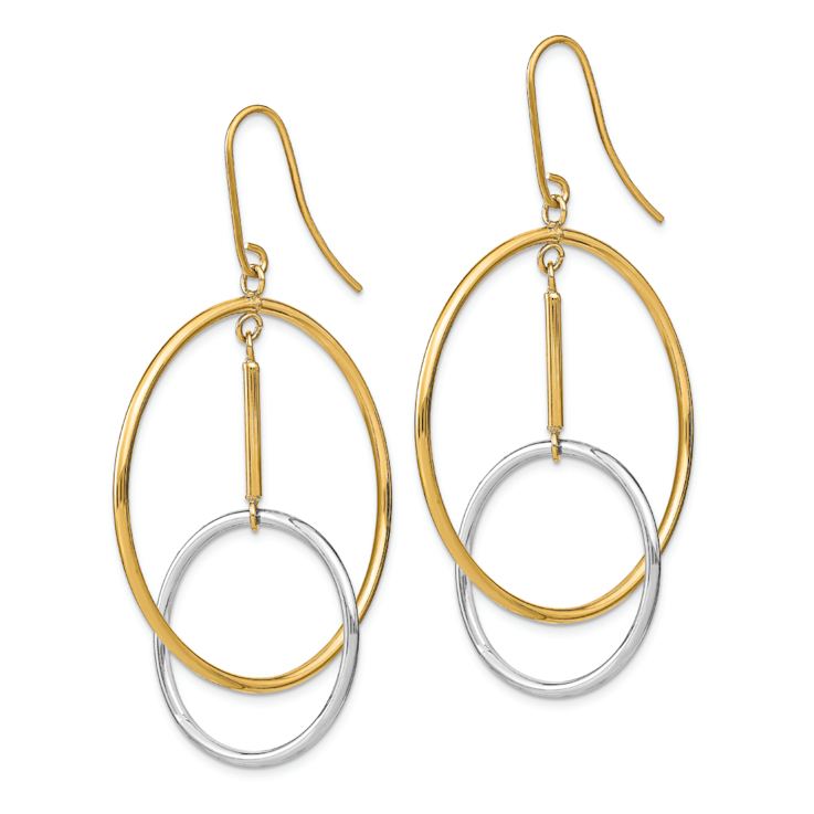 14k Yellow Gold and 14k White Gold Double Circle and Bar Dangle Earrings