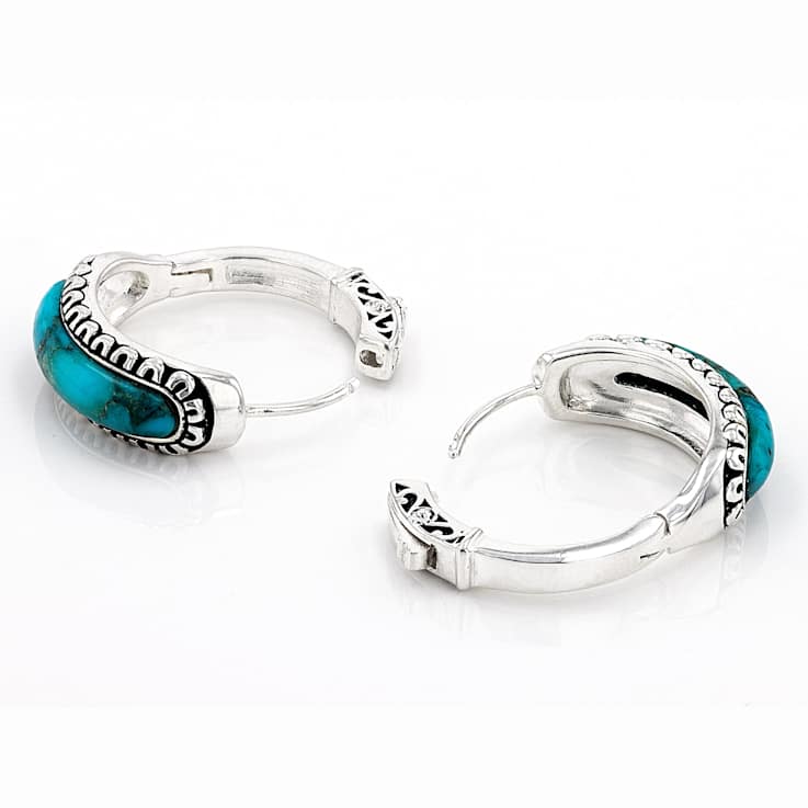 Turquoise Inlay Hoop Earrings In Sterling Silver