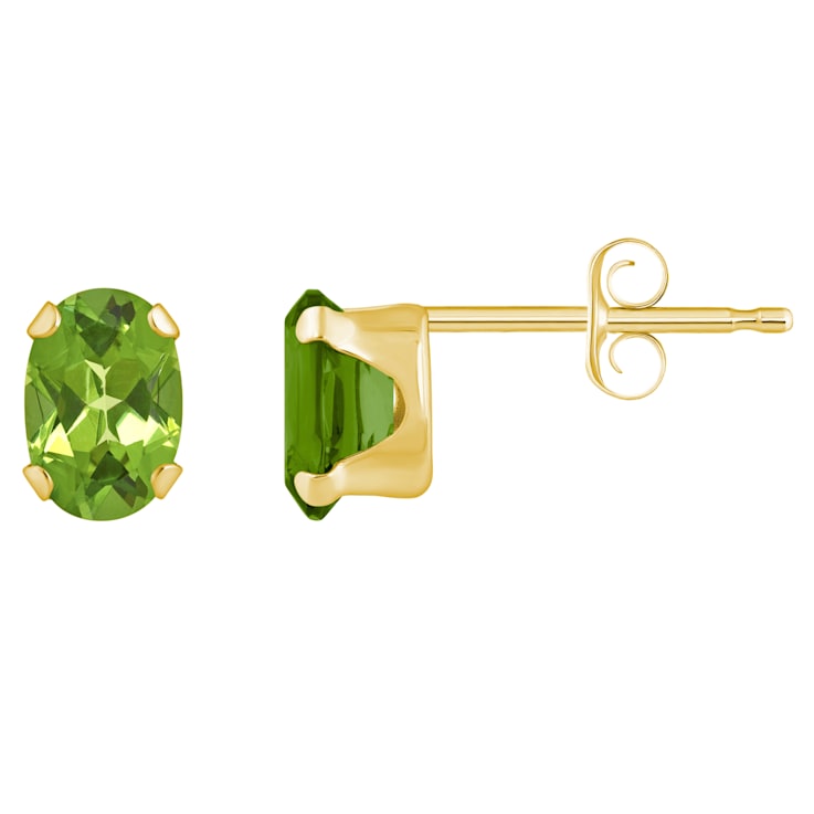 6x4mm Oval Peridot 10k Yellow Gold Stud Earrings